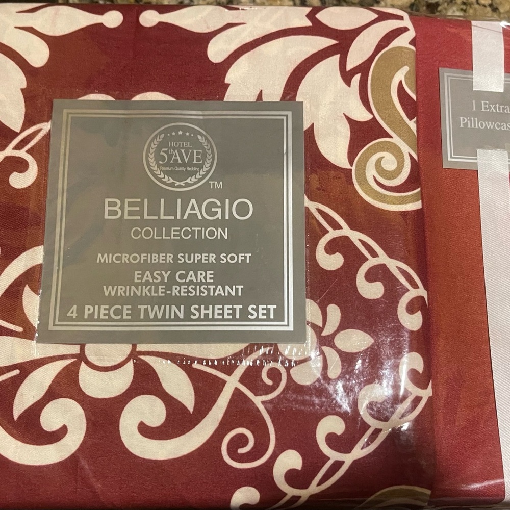 NEW BELLIAGIO COLLECTION MICROFIBER SUPER SOFT 4 PIECE TWIN SHEET SET